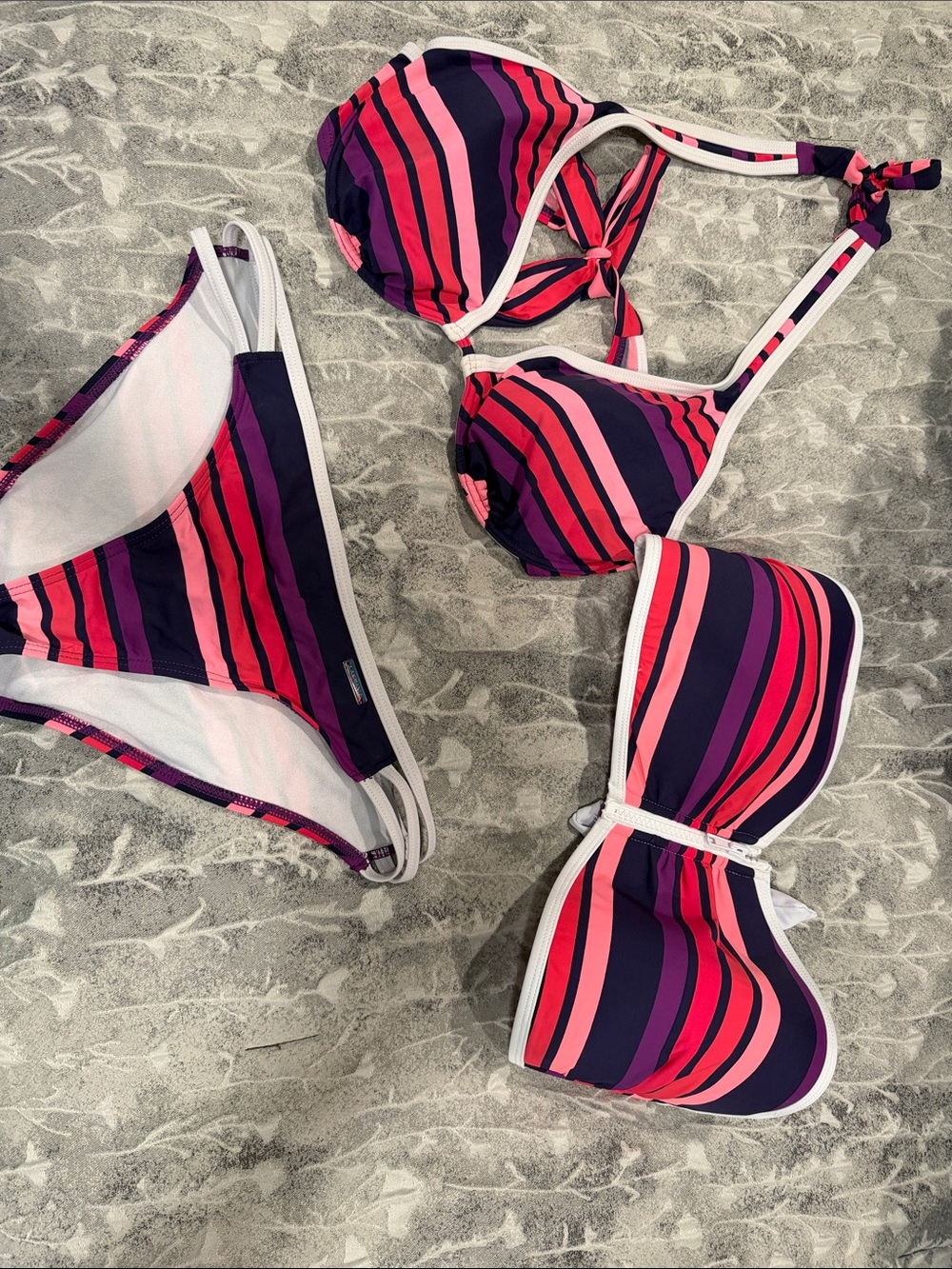 LACAUSA Pink, Purple & Navy Striped Bikini Set